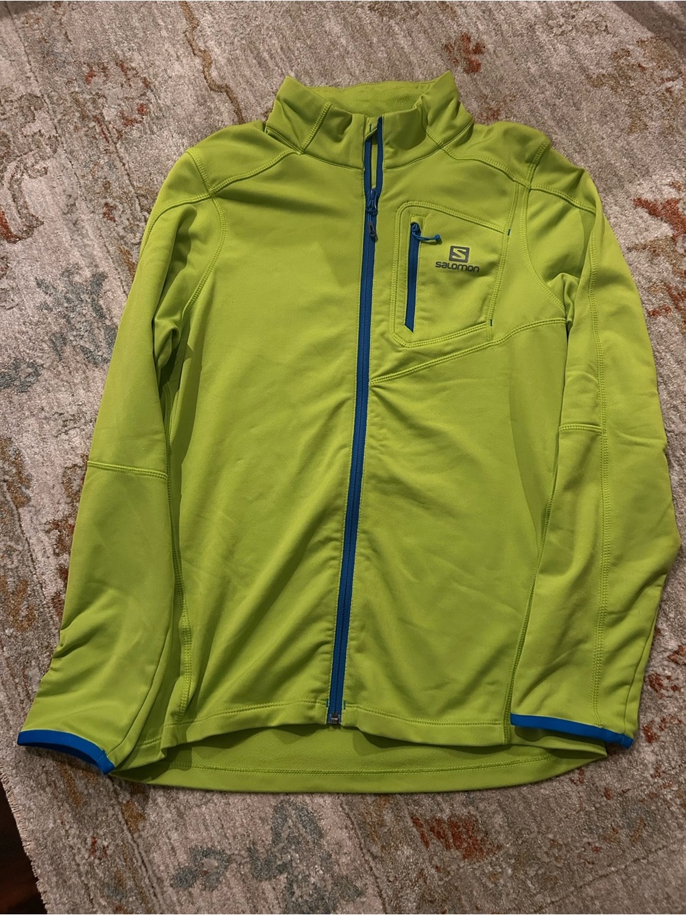 Salomon Lime Green Sz Small Full-Zip Nylon/Fleece Jacket with Blue Trim Like New